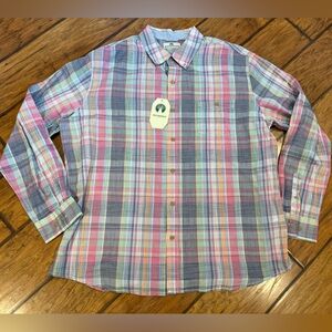 Weatherproof shirt mens XXL colorful pink plaid button up long sleeve cotton NWT